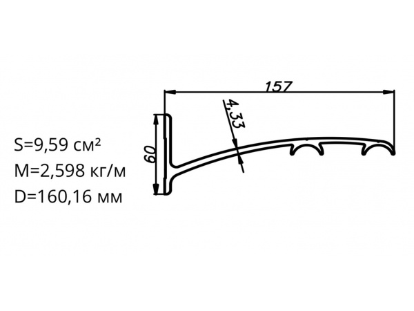 Алюминиевый профиль для карнизов Вес 1 п/м: 2,598