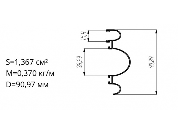 Алюминиевый профиль для карнизов Вес 1 п/м: 0,370