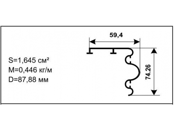 Алюминиевый профиль для карнизов  Вес 1 п/м: 0,446