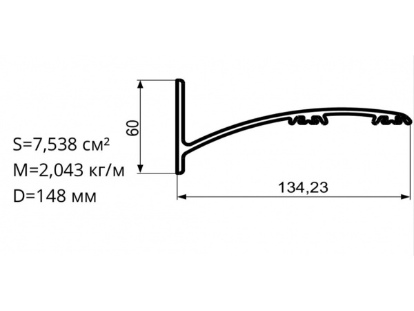 Алюминиевый профиль для карнизов Вес 1 п/м: 2,043