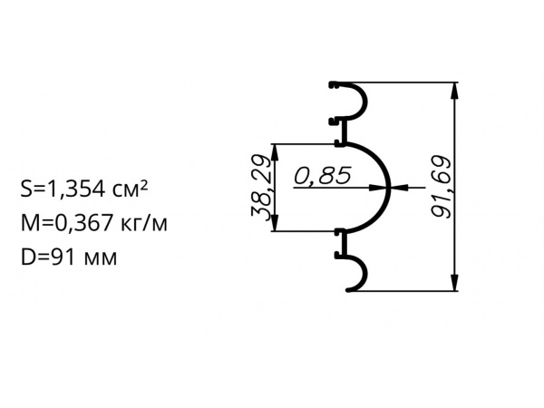 Алюминиевый профиль для карнизов Вес 1 п/м: 0,367