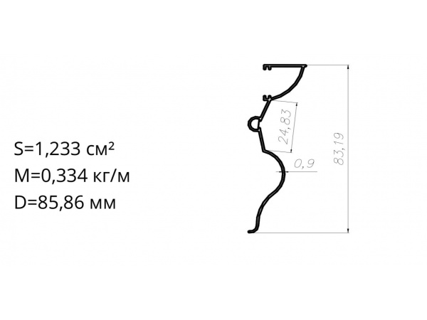 Алюминиевый профиль для карнизов Вес 1 п/м: 1,233